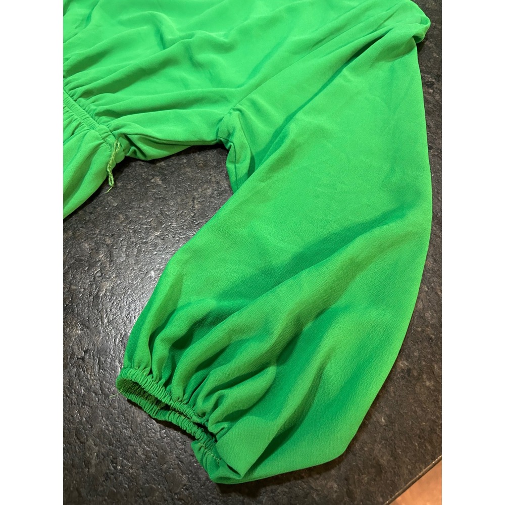 Flying Tomato Green Long Sleeve Ruffle Hem Mini Dress Elastic Waist Womens M - Picture 7 of 7